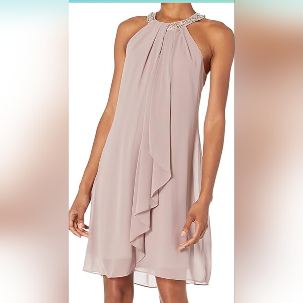 SLNY Jewel Neck Halter Dress - Cashmere Pink Size 8 NEW!!